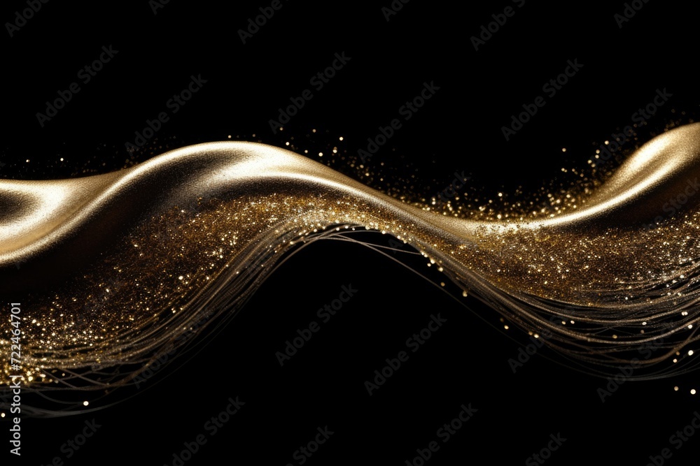 Poster A black background featuring a mesmerizing gold wave. Perfect for adding a touch of elegance and luxury to any design or project