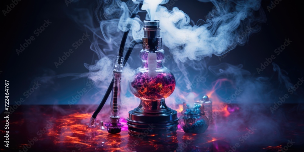 Poster smoke billows out of a glass bottle, creating a mysterious and captivating image. this versatile pho
