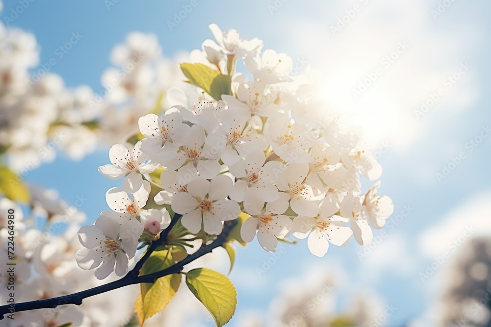 Poster a close-up view of a tree covered in beautiful white flowers. perfect for nature enthusiasts or gard