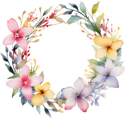 Watercolor Illustration of a Spring Easter PNG Flowers Wreath