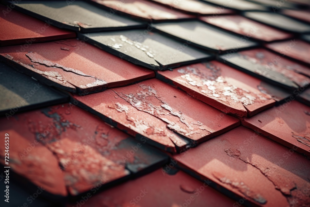 Poster a detailed view of a red tiled roof. this image can be used to illustrate architectural designs, con