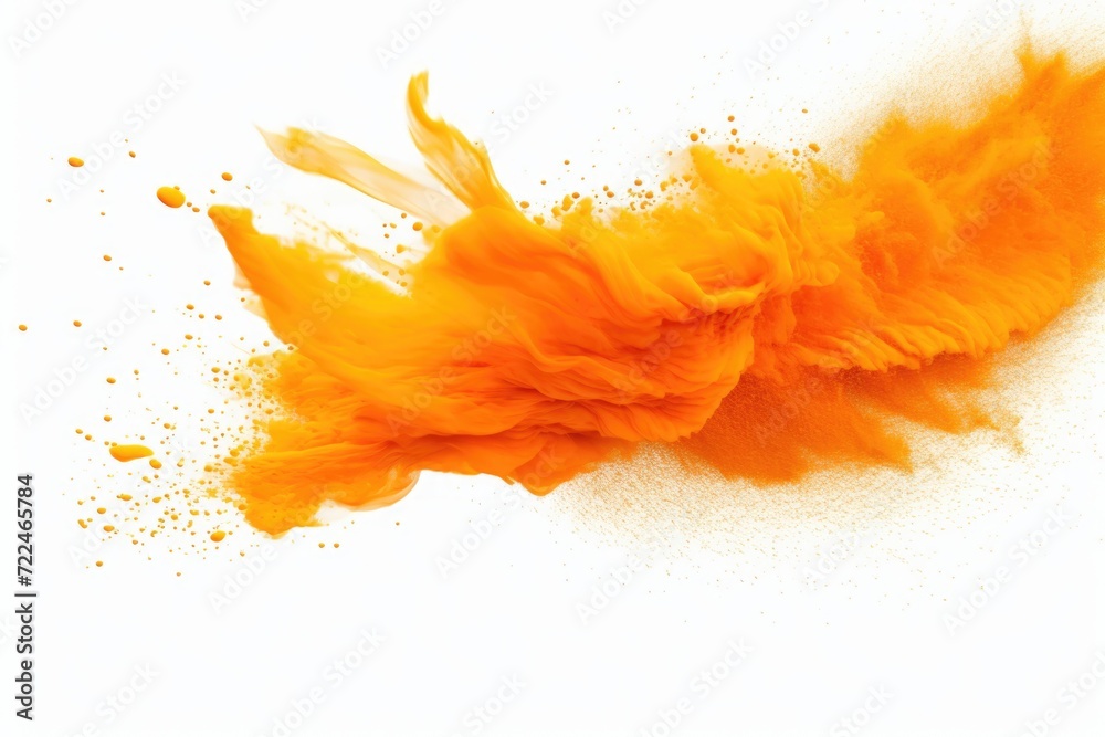 Poster A detailed close-up of an orange substance on a clean white surface. Perfect for illustrating textures and abstract concepts.