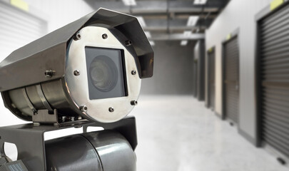 Video surveillance in warehouse. CCTV camera to record what is happening. CCTV equipment for...