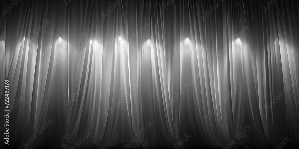 Poster A black and white photo of a curtain. Can be used as a background or to add a touch of elegance to any design