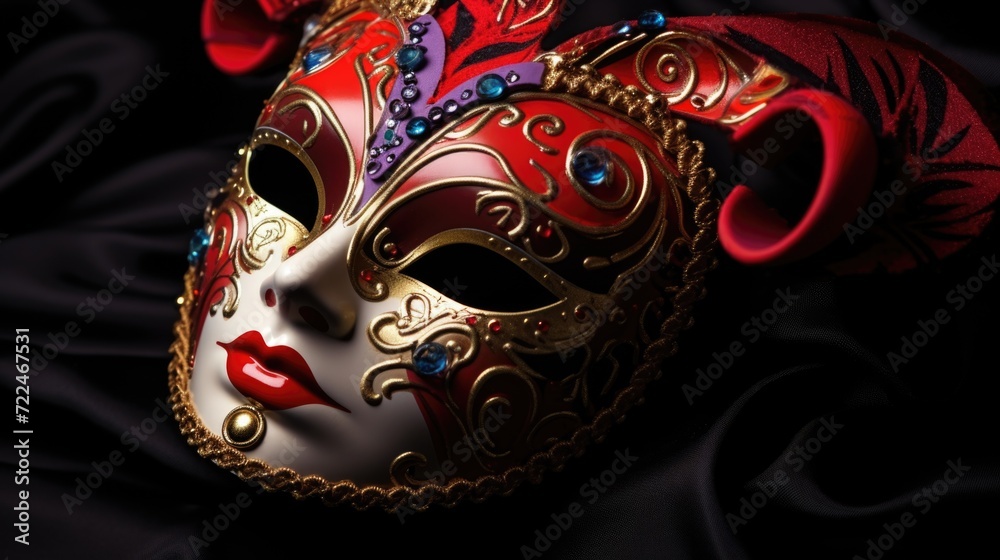 Poster a close-up view of a mask on a black background. ideal for use in halloween or masquerade-themed des