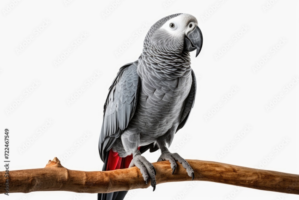 Poster Colorful parrot sitting on a branch against a clean white background. Versatile image suitable for various uses