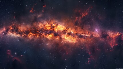 Fototapeta premium a space filled with lots of stars and a bright orange and red star in the center of the picture is the center of the image.