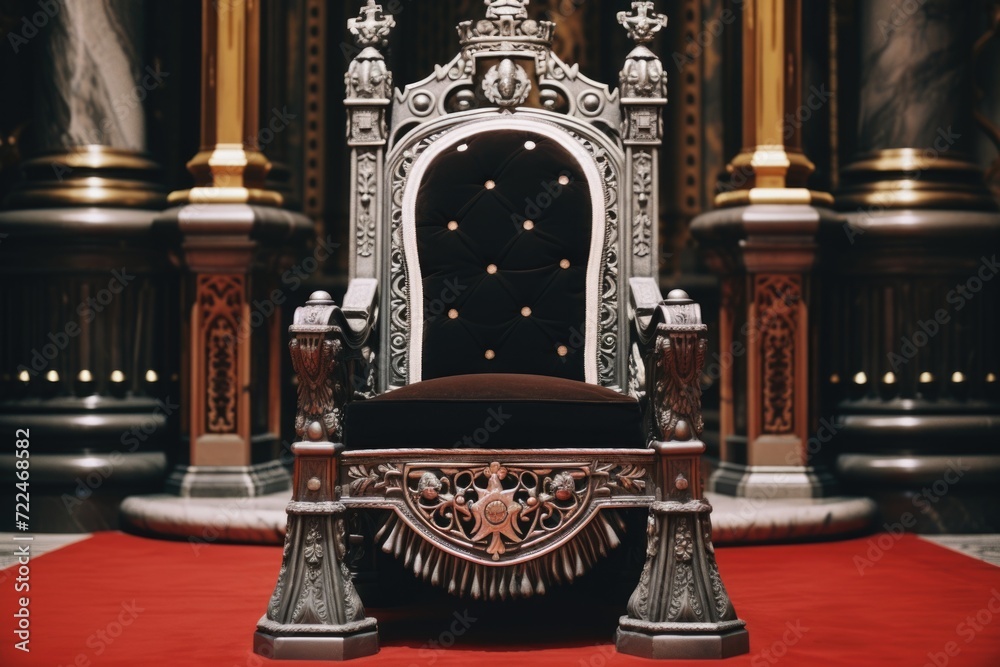 Aufkleber A regal throne sitting on top of a vibrant red carpet. Perfect for adding a touch of elegance and luxury to any design.