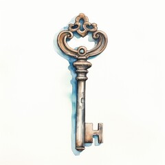 Watercolor-Style a skeleton key with White Background