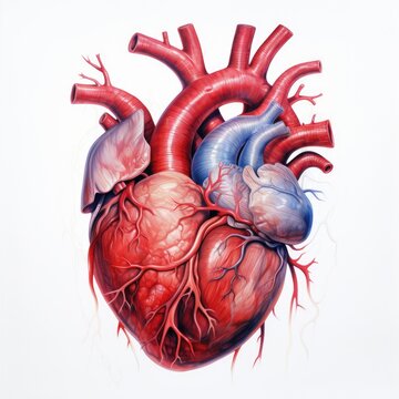 Watercolor-Style anatomical human heart Illustration with White Background.