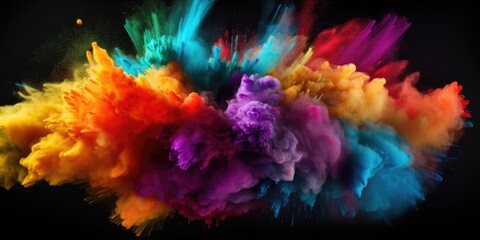 Fototapeta na wymiar Colorful cloud of colored powder on a black background. Can be used for vibrant and energetic designs