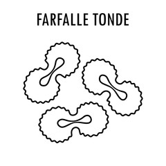 Farfalle tonde pasta doodle food illustration. Hand drawn graphic print of short macaroni type of Cortecce pasta. Vector line art food ingredient of Italian cuisine