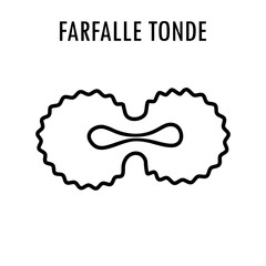 Farfalle tonde pasta doodle food illustration. Hand drawn graphic print of short macaroni type of Cortecce pasta. Vector line art food ingredient of Italian cuisine
