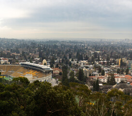 View at stadium and downtown Oakland with cloudy skies