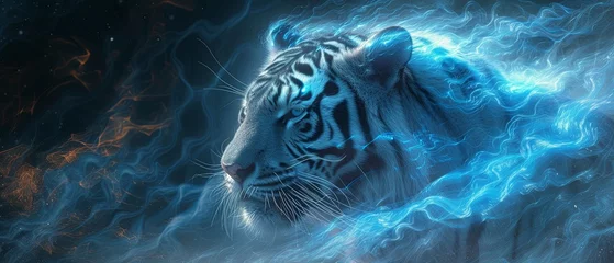 Zelfklevend Fotobehang Blue tiger wallpaper desktop backgrounds © DigitalMuseCreations