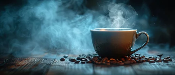 Fotobehang A close-up shot of a cup of hot coffee © DigitalMuseCreations