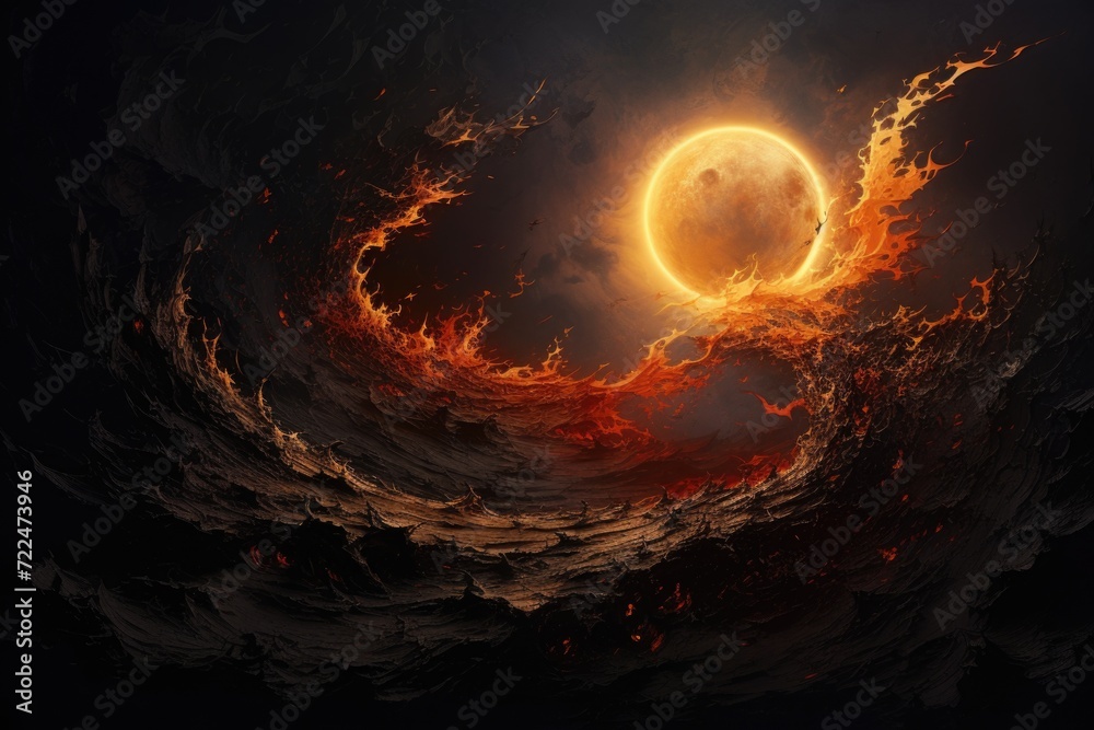 Poster A captivating image of a spiral of fire with the sun at its center. Perfect for adding a dynamic element to various designs and projects