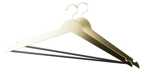 Obraz premium Tow piece golden cloth hangers with black rod hanging on air, hangers isolated on a transparent background.