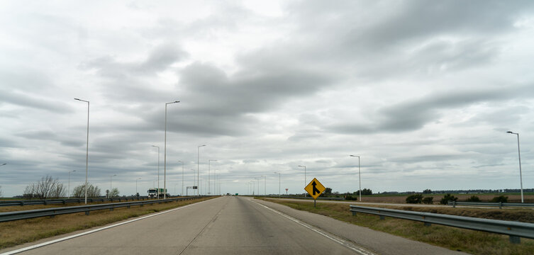 View of almost empty highway while traveling to Buenos Aires Argentina