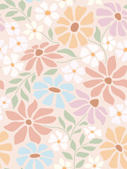 Fototapeta na wymiar Abstract flower patern. Trendy botanical wall arts with floral design in danish pastel colors. Modern naive groovy funky interior decorations, paintings. Vector art illustration.