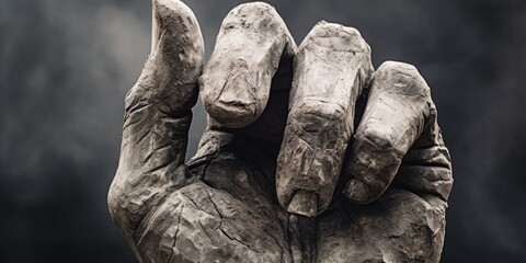 A detailed close-up of a statue depicting a person's hand. This image can be used to represent various concepts such as strength, unity, or the human touch