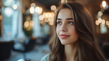 A young beautiful girl hairdresser does the hair of a beautiful brunette in a beauty salon
