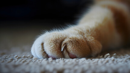 Close-Up of Cat Paw with Extended Claw on Soft Carpet