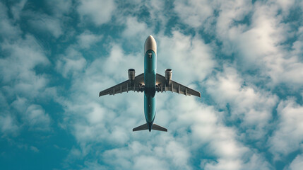Airplane Flying Above with Cloudy Sky Background