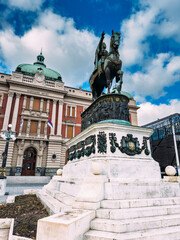 Prince Mihailo monument at Square of the Republic in front of National Museum. Belgrade, Serbia. High quality photo