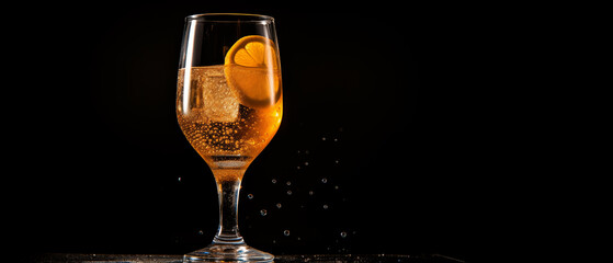 A luxury drink on a champagne glass. Sicilian lemon slice. Studio Shot