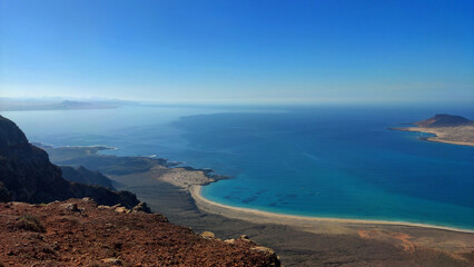 View of Fuerteventura from volcano on Lanzarote, Canary Islands