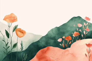 Poppies in an dreamy, expressive landscape of pastel colors.