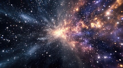 Fototapeta premium a large cluster of stars in the middle of a space filled with bright blue and yellow stars on a black background.