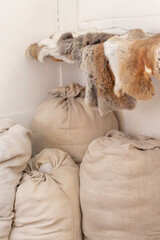 Wool bundled into sacks