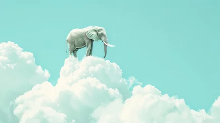 Foto op Aluminium  an elephant standing on top of a cloud in the sky with it's trunk sticking out of it's mouth. © Anna