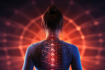 A woman with her back to the camera displaying a mesmerizing glowing pattern. This image can be used for various creative projects - Powered by Adobe