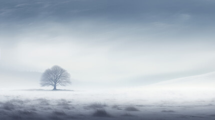 Solitary Tree in Misty Winter Landscape