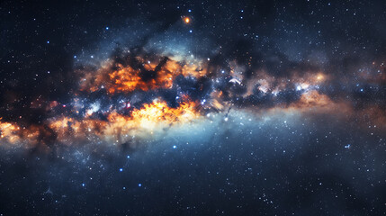Fototapeta na wymiar Behold the breathtaking beauty of the Milky Way galaxy, adorned with countless stars and vibrant nebulae. A mesmerizing panoramic view that will transport you to the depths of the universe.
