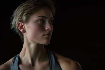Young blonde sports girl on a black background. concept of women's sports.