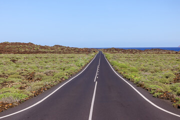 Lanzerote, Spain - December 24, 2023: Highways and sights amongst the volcanic landscapes on the...