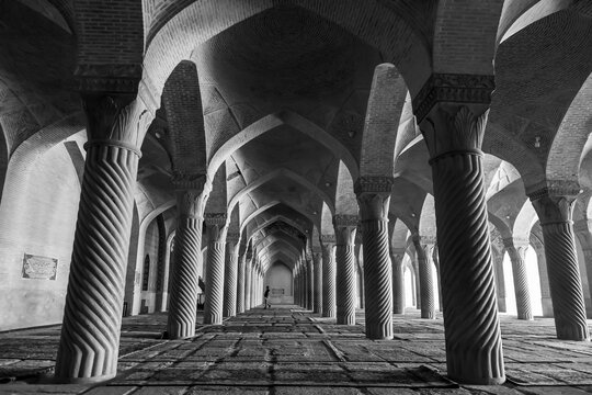 Shadows and lights of the interior of a mosque named Vakil in Shiraz, Iran
