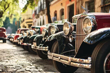 Fototapete a row of old cars parked on a street © Galina