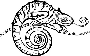 Black outline Chameleon on white background,