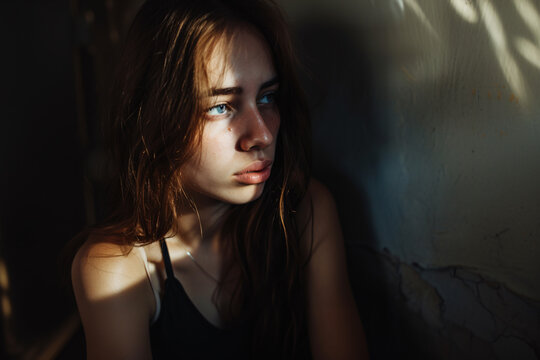 Portrait of a sad, depressed, distressed young woman. Concept of mental health.