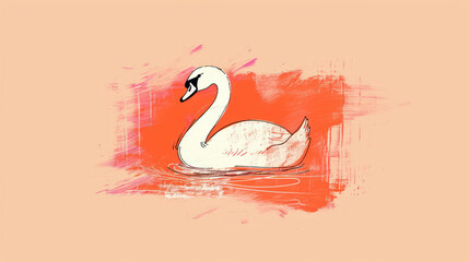 a drawing of a white swan floating on top of a body of water with a splash of water on it's side.
