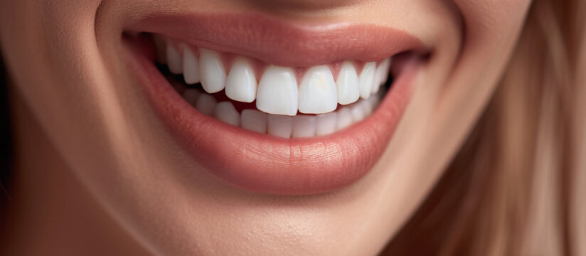 primer plano de la boca y dentadura de una mujer sonriendo, concepto salud bucodental