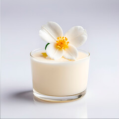 Obraz na płótnie Canvas Vanilla cosmetic cream and flower