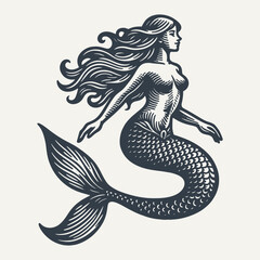 Mermaid. Vintage woodcut engraving style vector illustration.