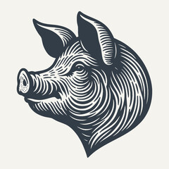 Pig Head. Vintage woodcut engraving style vector illustration.