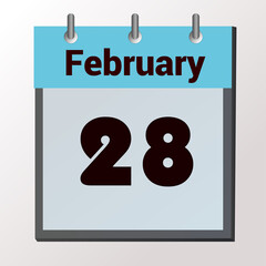 vector calendar page with date February 28, light colors